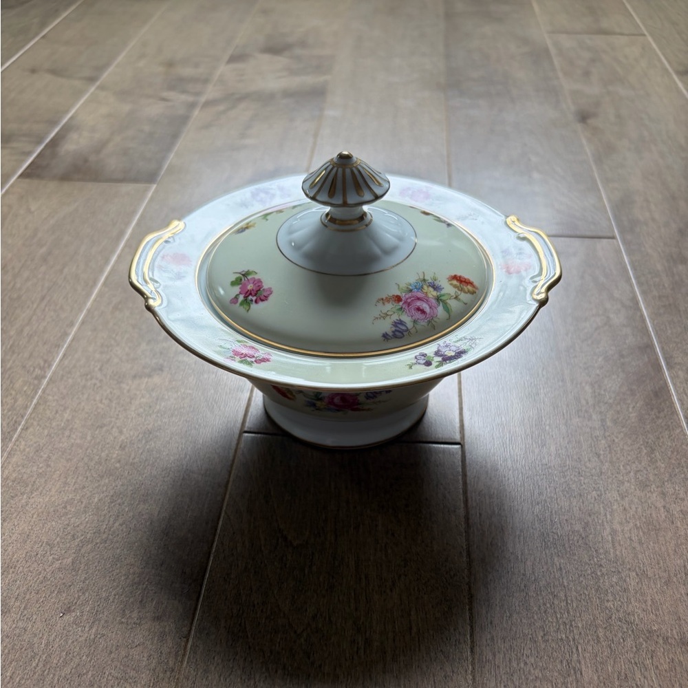 Vintage Noritake Sugar Bowl with Floral Motif and Gold Trim - White